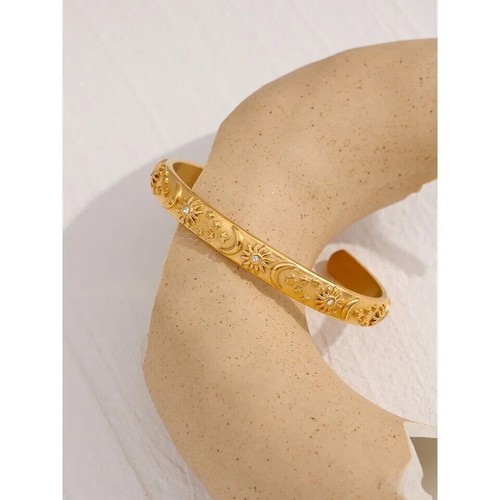 Bracelet/Earrings Sun Moon Star Celestial Cuff Plated Cubic Zircon Women Jewelry - Picture 9 of 16