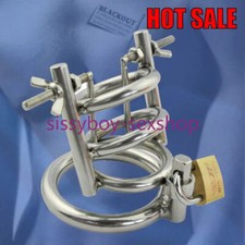 Stainless Steel Male Chastity Device Plug Cage Binding Belt Peni Ring Lock