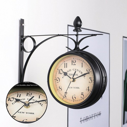 Outdoor Garten Gentral Station Wanduhr doppelseitig außen Halterung Retro - Bild 9 von 12
