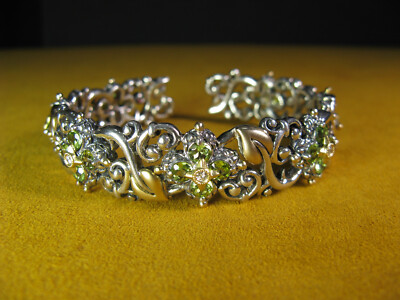 BRACELET BARBARA BIXBY 18K SS CUFF PERIDOT FLOWER DIAMOND Vine Leaf Designer
