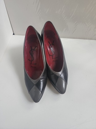 YSL Paris Black and Gray Leather, Heels 3 ½ N - Picture 15 of 15