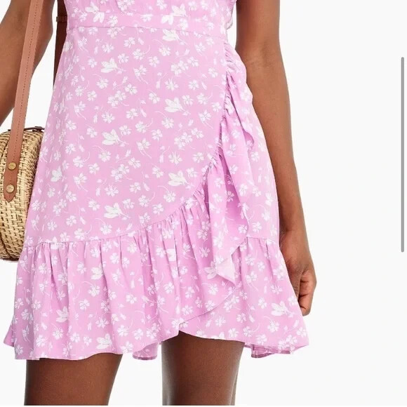 j crew ruffle front mini dress NWT J. Crew Ruffle-Front Mini Dress, Soft Rayon Bubblegum Floral, 4 Tall 4T  T4