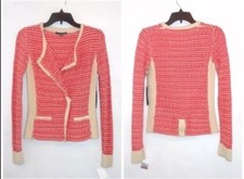 $192 MATTY M Striped Red White Cotton Long Sleeve Cardigan Sweater Small S NEW