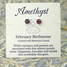 February Birthstone Amethyst Earrings, Purple Crystal, Silver or Gold Studs