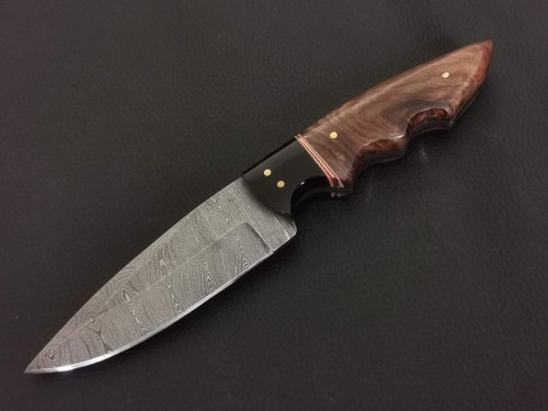 8.5" CUSTOM HAND MADE DAMASCUS STEEL SKINNER KNIFE ROSEWOOD HANDLE W/SHEATH 5434 - Picture 3 of 7