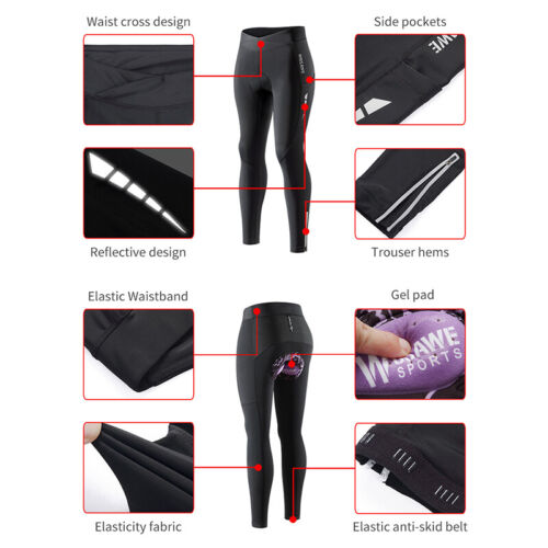 WOSAWE Womens Cycling Tights Bike Gel Padded Pants Breathable Sports Legging - Picture 3 of 32