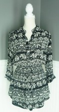 Windor Dress Size L Paisley Short Black Elephant Print 