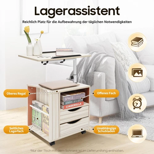 Nachttisch Schlafzimmer Funktioneller Drehbarer Verstellbarem  70 ~ 90 cm Neu
