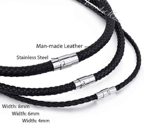 Braided Cord Black Faux Leather Magnetic Stainless Steel Bracelet Necklace UK - Afbeelding 1 van 18