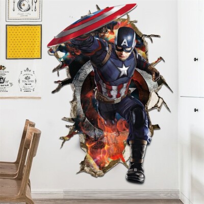 Wandtattoo 3D CAPTAIN AMERICA Avengers Aufkleber Sticker Superheld Marvel DC