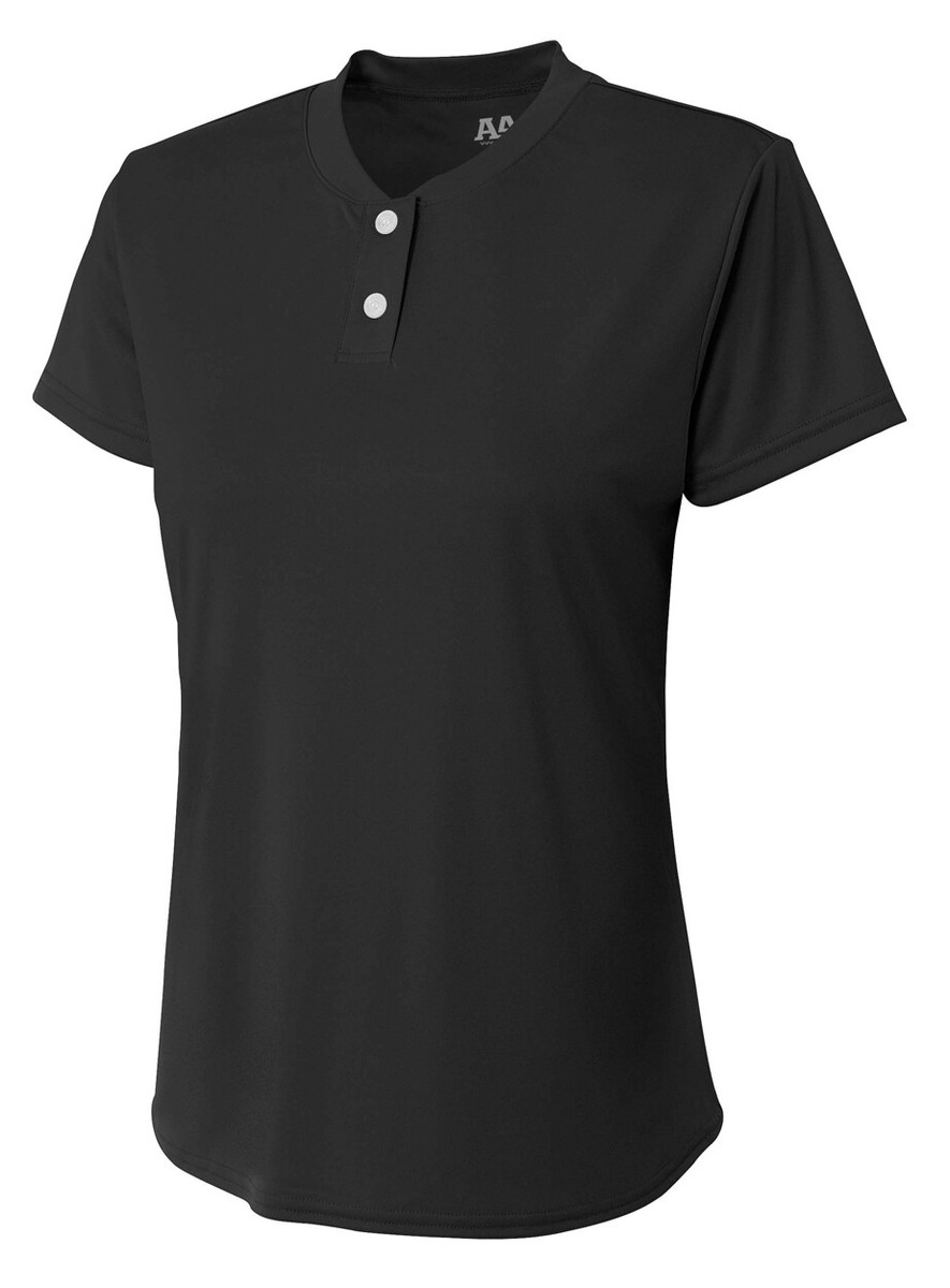 A4 Girls 4oz Micro Poly Interlock Tek 2 Button Henley NG3143 S-XL