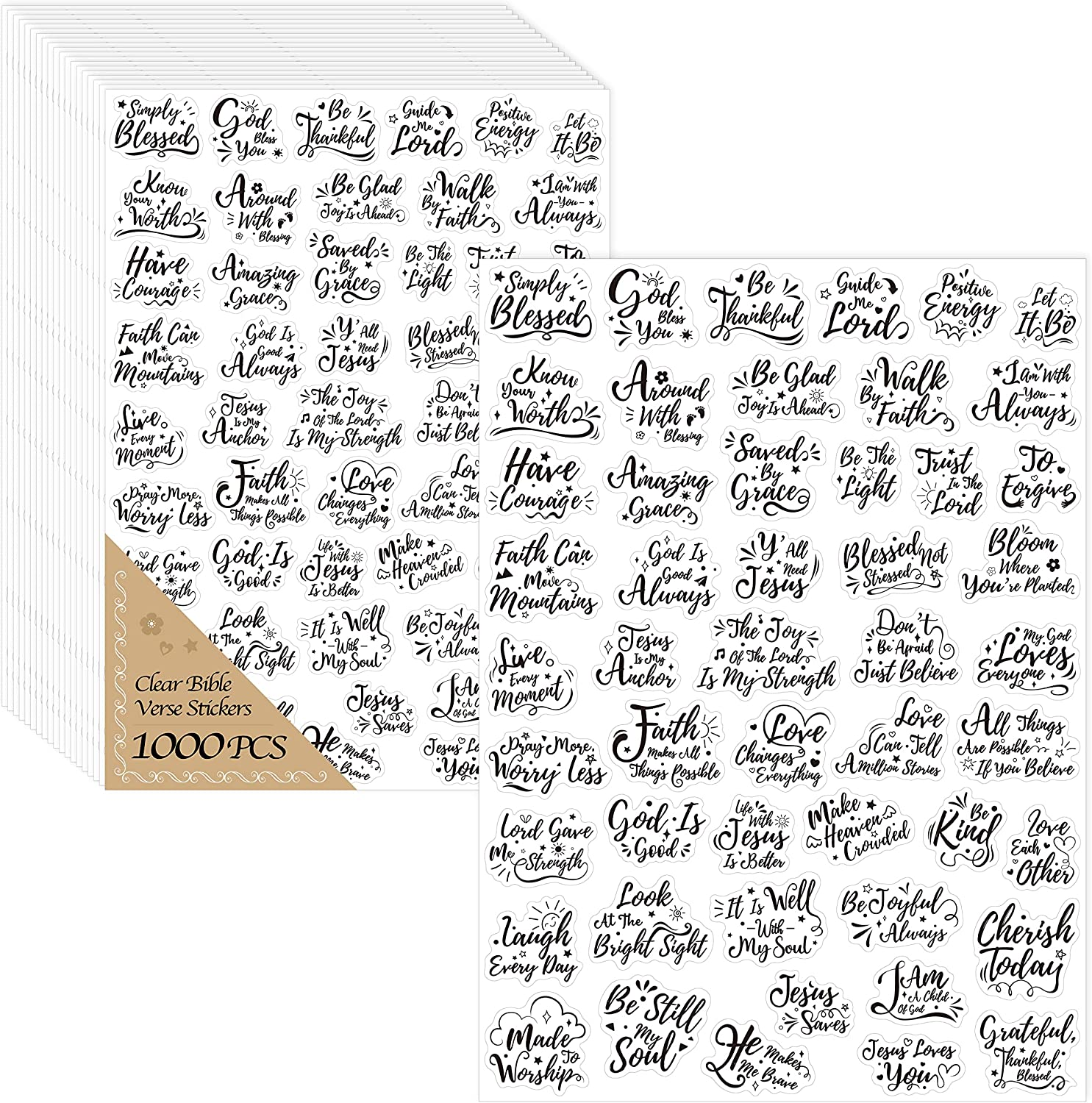 1000 PCS Bible Verse Stickers, Clear Inspirational Pray Stickers Encouraging Scr