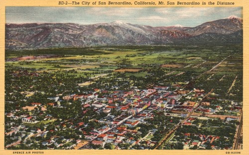 Postcard CA City of San Bernardino Aerial View 1940 Unposted Vintage PC L4872
