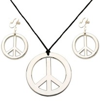 Hippie Schmuckset Kette mit Ohrringen Peace Flower Power Schmuck Set