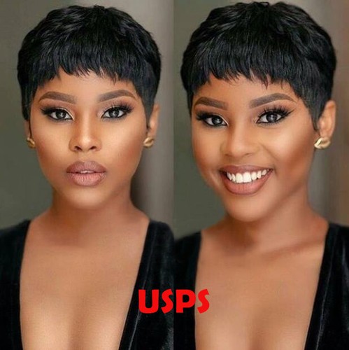 Women's Pixie Cut Wigs Fashion Short Black Straight Synthetic Hair for Daily Use - Picture 2 of 11