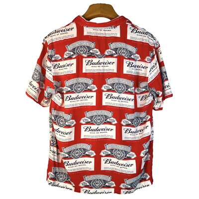 Budweiser Button Up Shirt Size Large Huf Tag SS Some Bleed On The 