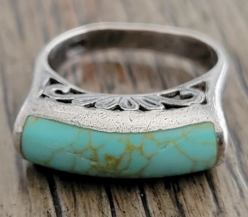 Vintage 1960s-70s Sterling Silver 925 Ring with Turquoise Floral Design - Picture 9 of 9