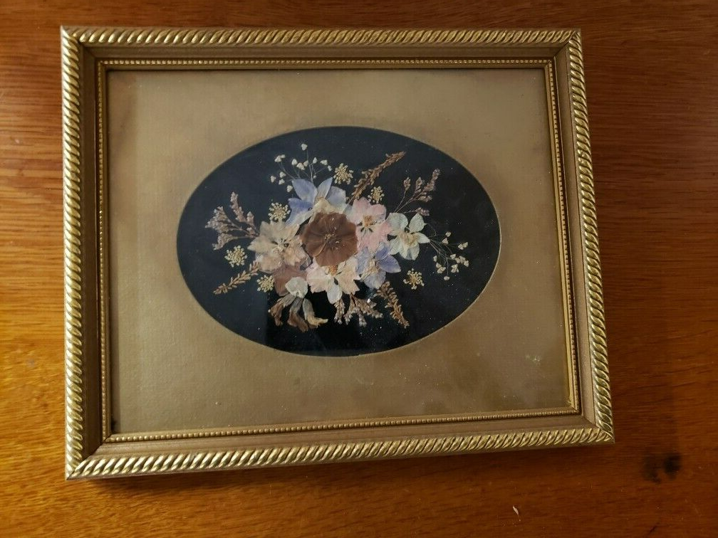 Vintage Gold Framed and Matted Pressed Flower Art