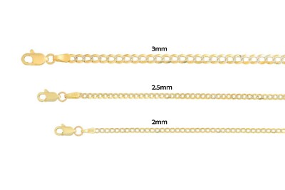 14k Solid Yellow Gold Cuban Link Chain Necklace D/cut 2mm-3mm Sz 16''-26''