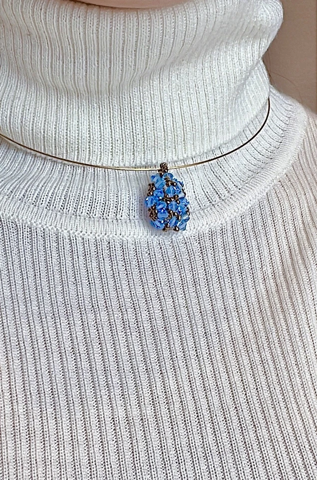 🟢Colar Gargantilha de Cristal Swarovski Feito à Mão, Contas Swarovski Genuínas Topázio Azul - Imagem 4 de 4