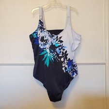 Swimsuits For All White Black Blue Floral Print One Piece Bathing Suit Plus Sz18