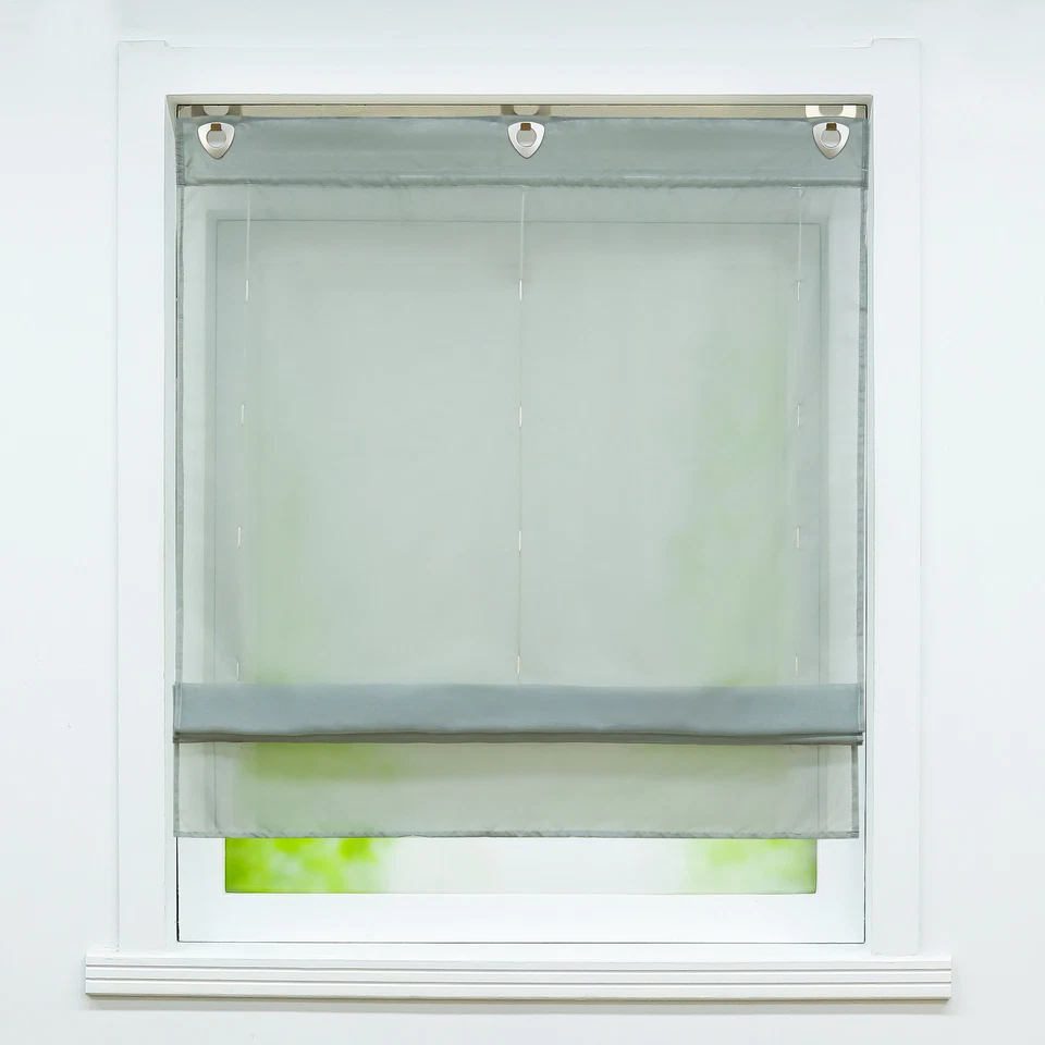 Transparent Raffrollo mit Ösen Raffgardinen Küchengardinen Voile Vorhang Modern - Bild 4 von 4