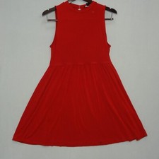 Forever 21 Solid Red Dress Casual Sleeveless Knit Button Women Junior's Size (L)