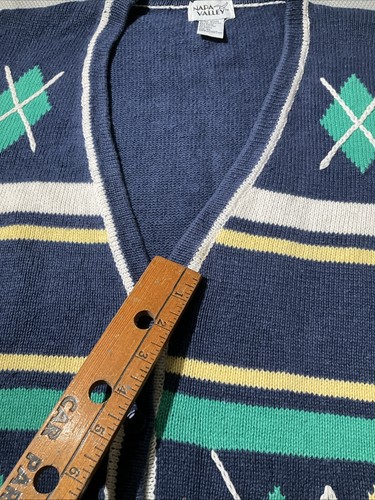 Vintage 90er Napa Valley Strickjacke Pullover Weste Erwachsene XL blau Argyle Diamond Cottage - Bild 3 von 11