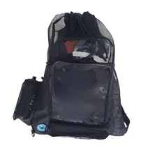 40L Mesh Swim Backpack Water Resistant Gym Beach Bag Compartments Black