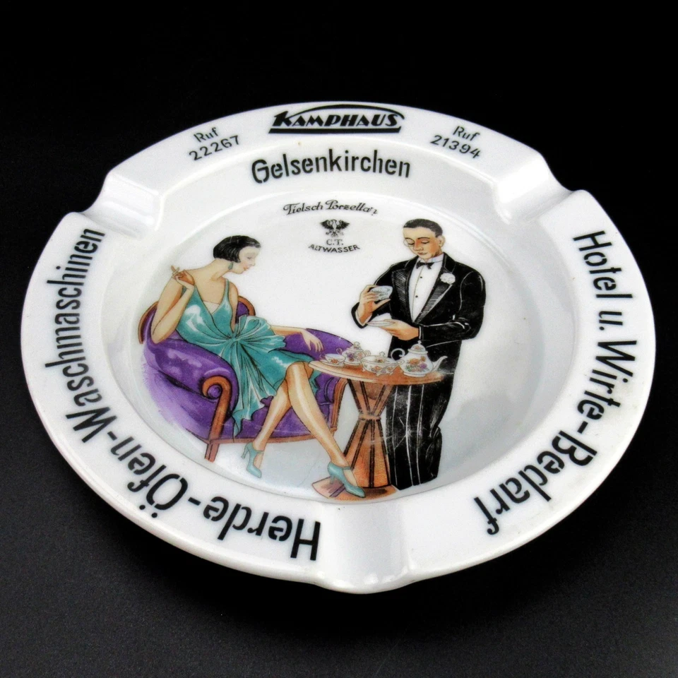 C. T. Tielsch Altwasser Porzellan Aschenbecher Werbung Art Deco 20er 30er Jahre - Bild 2 von 4