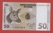 CONGO DEMOCRATIC  REPUBLIC  50 CENTIMES 1997   PICK # 84  UNC.