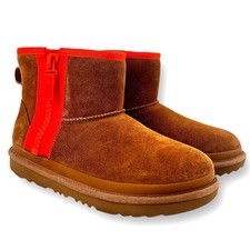Ugg Kids Classic Mini Zipper Tape Logo Boot Girls Sz 5 37 Chestnut Brown Orange
