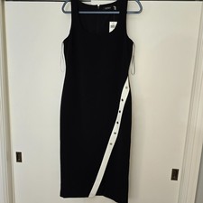 Lauren Ralph Lauren Sheath Dress Womens 8 Black Scoop Neck Side Slit Party NWT