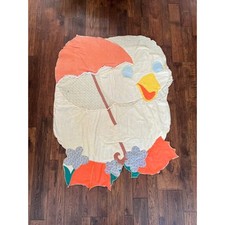 Vintage Linens - Handmade Baby Quilt - Duck with Umbrella - Patchwork Blanket
