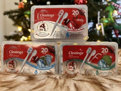 Cleanings Flavor Sampler Pack of 3, 20 Count Mini Brushes And Floss, 3 Flavors