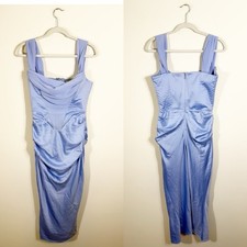 House of CB Natalya Sky Satin Corset Midi Dress Medium Formal Wedding