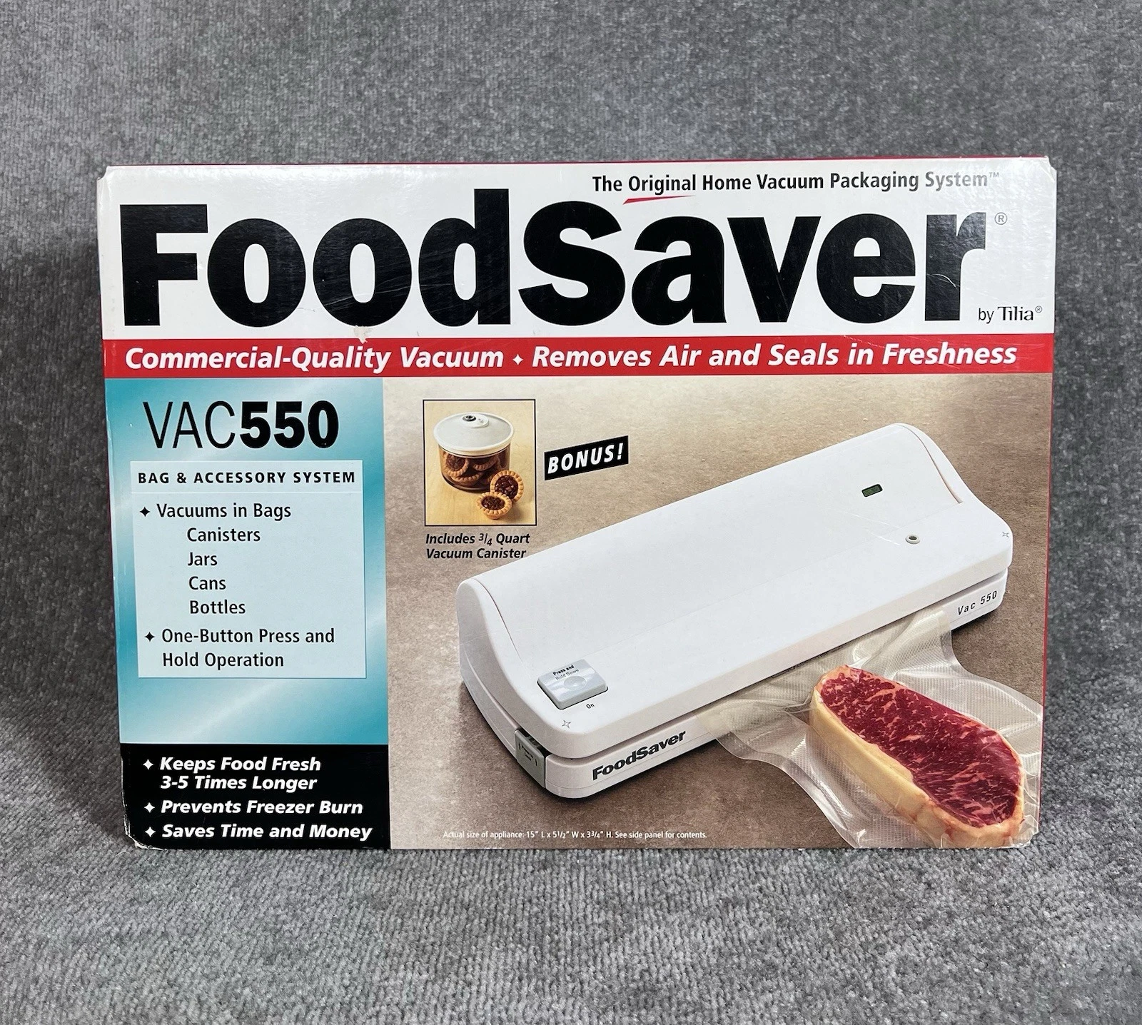 Foodsaver Vac 550 Vacuum Sealer With Bonus Canister Tilia Food Storage 2002 New
Opens in a new windo