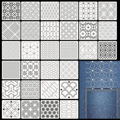 30 Pcs Plastic Sashiko Stencil 4.7 X 4.7 Inch Geometric Sashiko