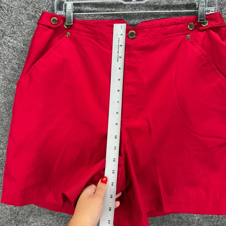 Pantalones Cortos Crazy Horse Mujer 14 Bermudas Rojas Tiro Alto Algodón Bolsillos Frente Plano Foto 4 de 4