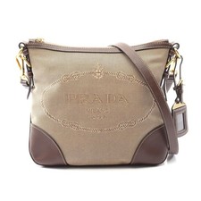 Prada Logo Jacquard Canvas Leather Shoulder Bag