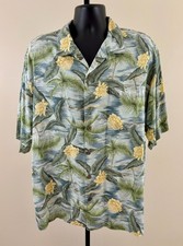 TOMMY BAHAMA 100 SILK Mens XL Hawaiian Palm Tree Short Sleeve Button Shirt EXC