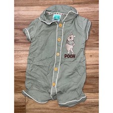 Disney Baby Romper Kids 3/6M Oatmeal Green Winnie Pooh Linen Blend Button Front