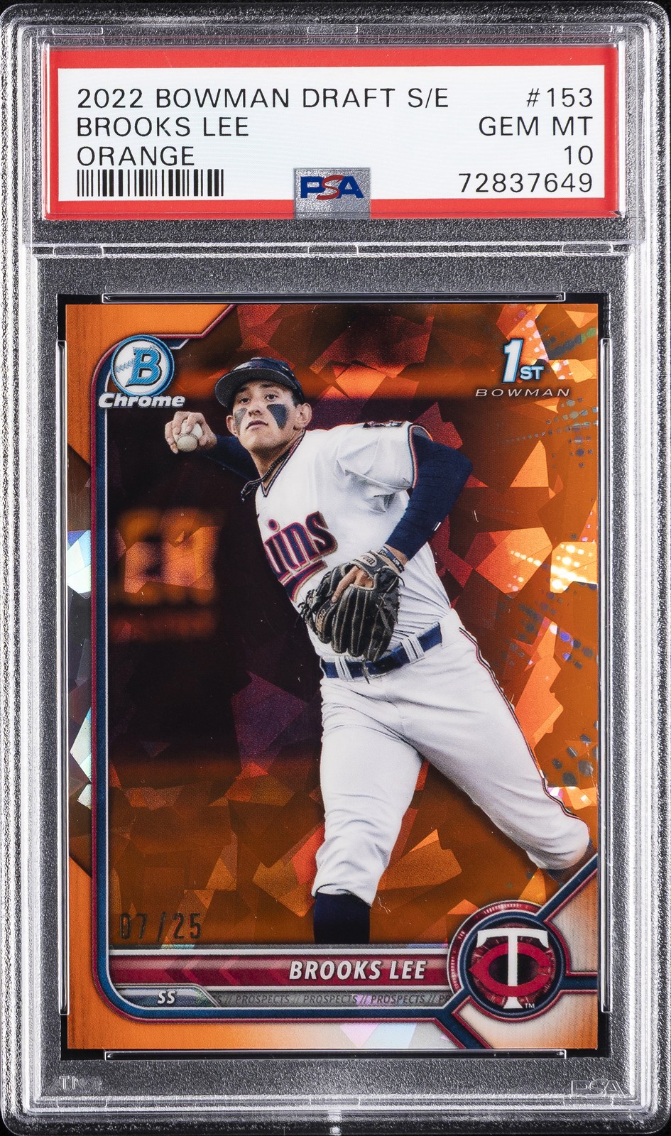 2022 BOWMAN DRAFT CHROME SAPPHIRE ED ORANGE #BDC153 BROOKS LEE 7/25 PSA 10