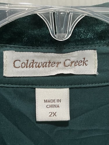 COLDWATER CREEK Green Velvour Popover Top Women 2X Pintuck Long Sleeve - Picture 4 of 8