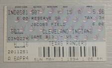 5-1-1994 Eddie Murray 2 HR Game - HR 446-447 Ticket Indians Rangers HOF