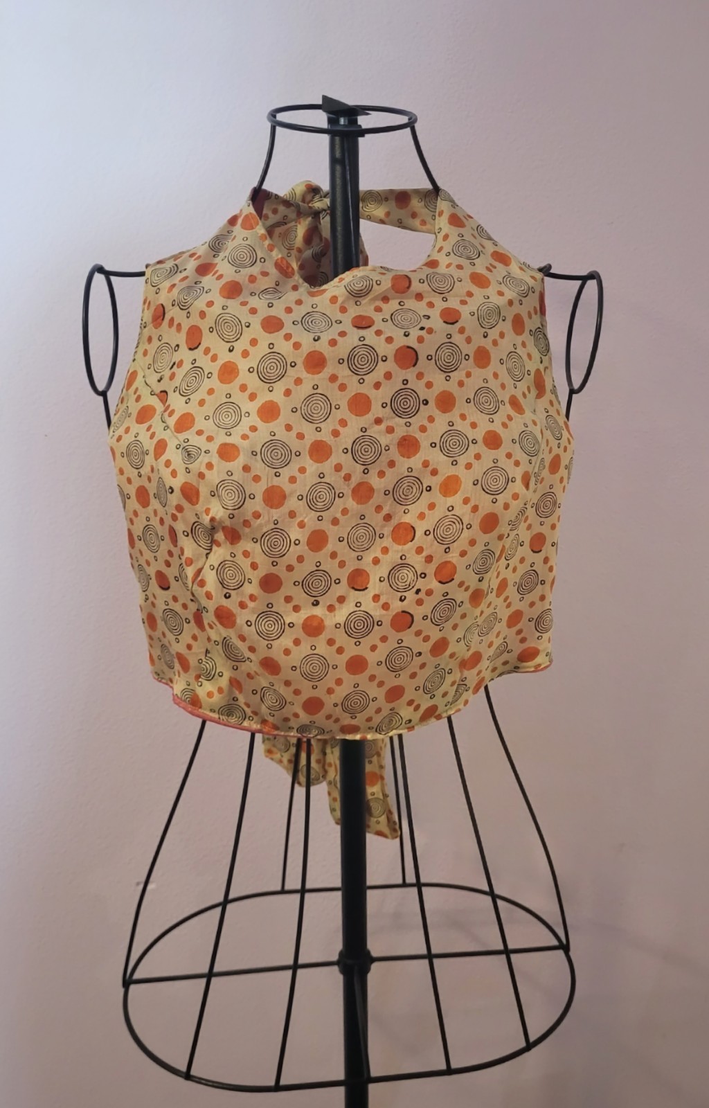 Boho Orange Pattern Handmade Silk Blend Halter Ti… - image 2