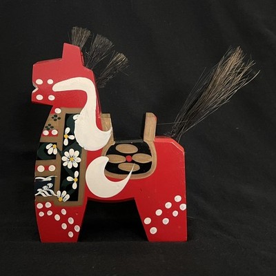  Vintage Hachinohe Yawata-Uma Red Horse Hand-painted Wooden Japanese Folk Art