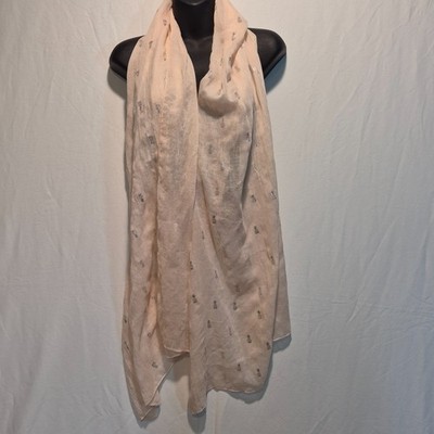 SOLITAIRE Oblong Rectangle Peach Scarf With Silver Metallic Pineapples 76x24''