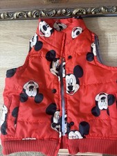 Disney Mickey Mouse Red Puffer Vest Snap Front Pockets 18-24 Months