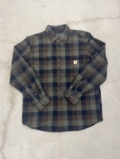 Carhartt XL Green Blue Black Plaid Flannel Button-Up Shirt Mens loose fit 
